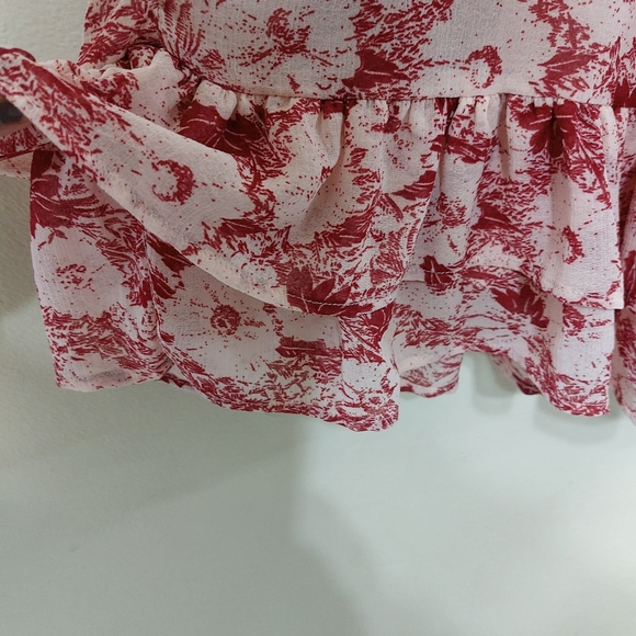 Free People These Dreams Red Floral Print Pleated Long Sleeve Mini Dress Size XS - Picture 7 of 16